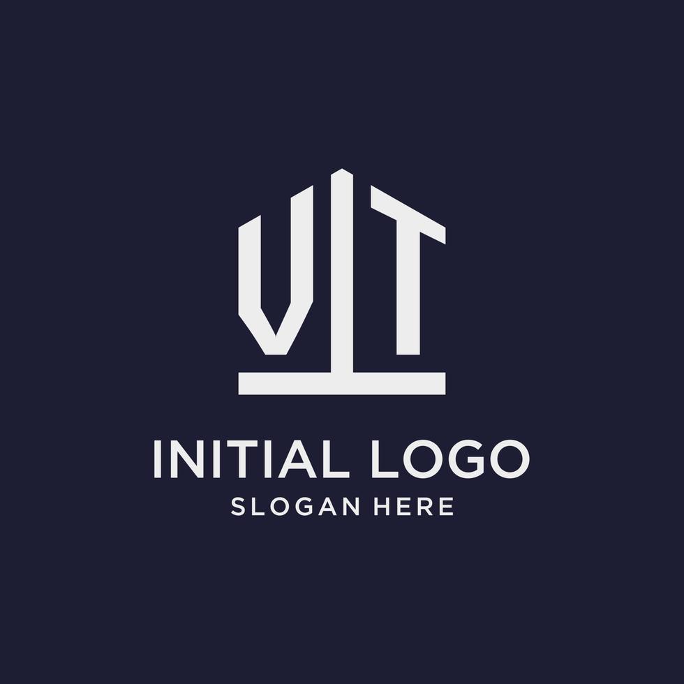 VT initial monogram logo design with pentagon shape style vector