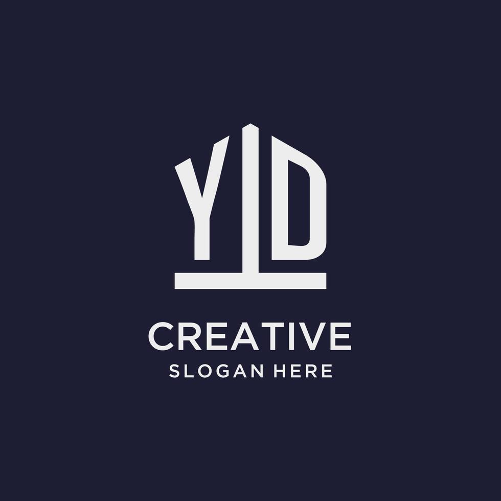 YD initial monogram logo design with pentagon shape style vector