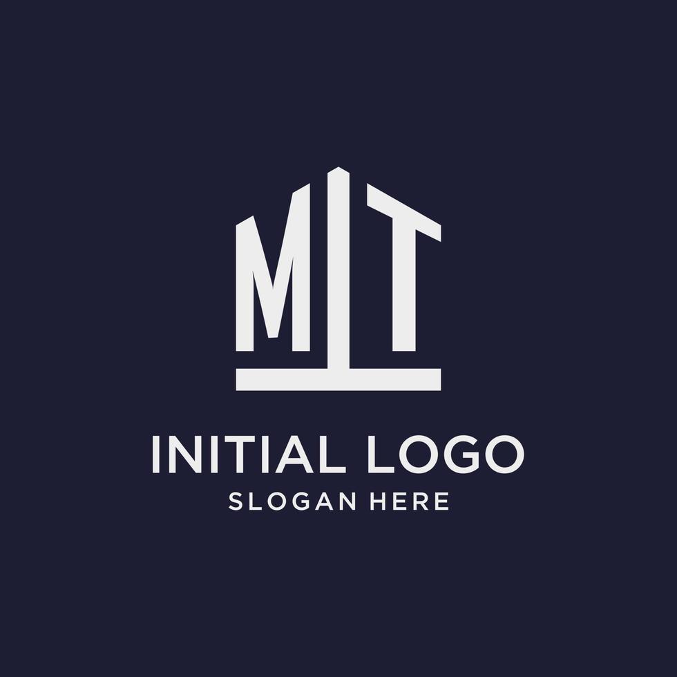 MT initial monogram logo design with pentagon shape style vector