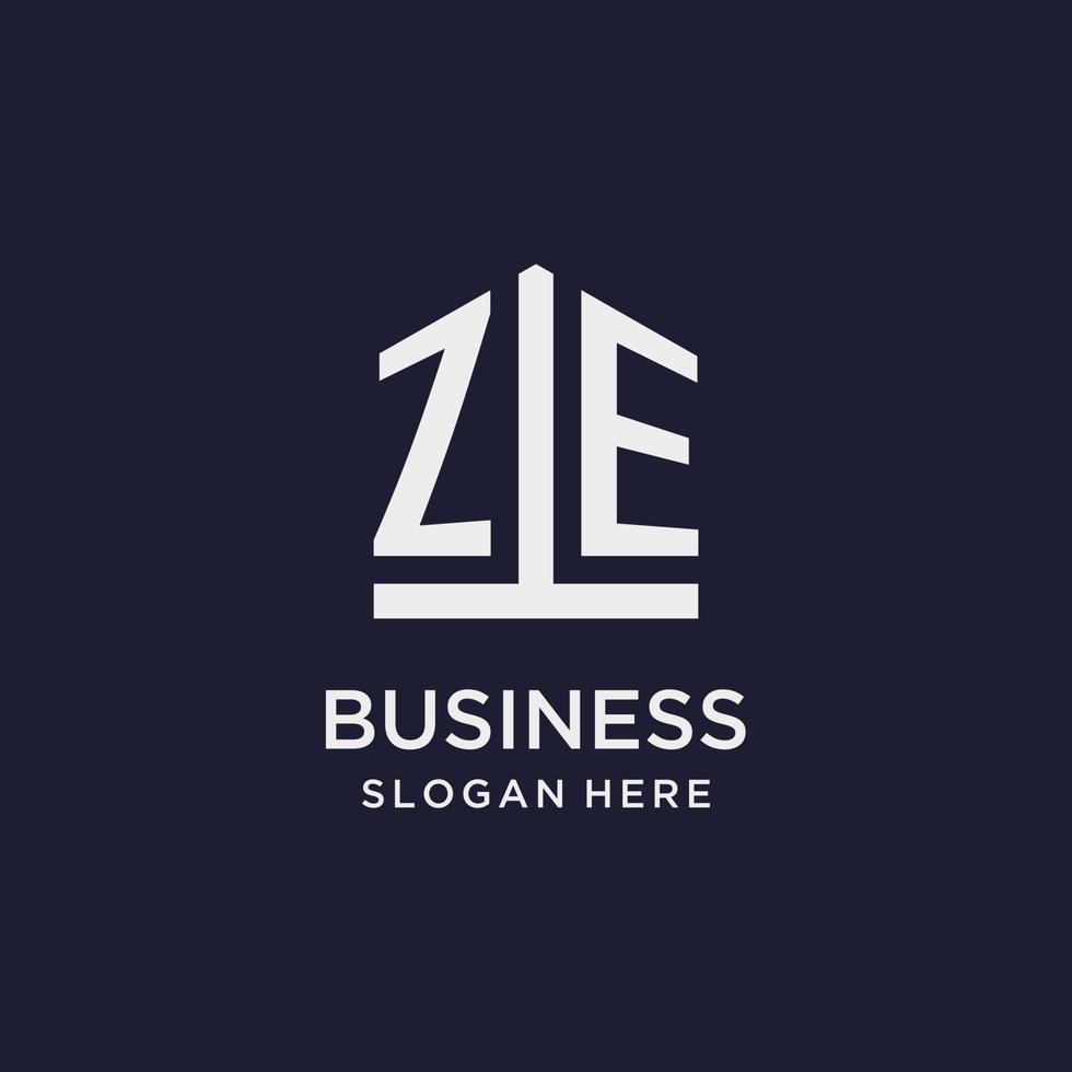 ZE initial monogram logo design with pentagon shape style vector