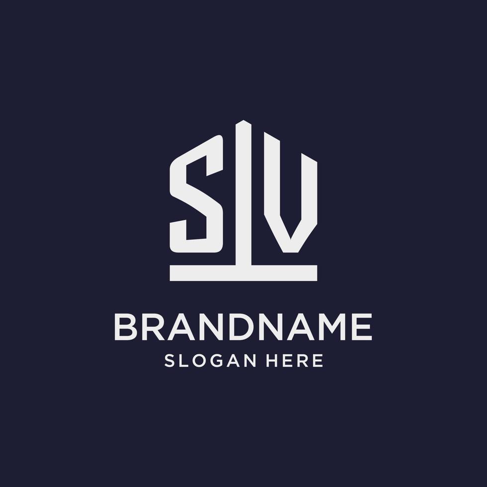 SV initial monogram logo design with pentagon shape style vector
