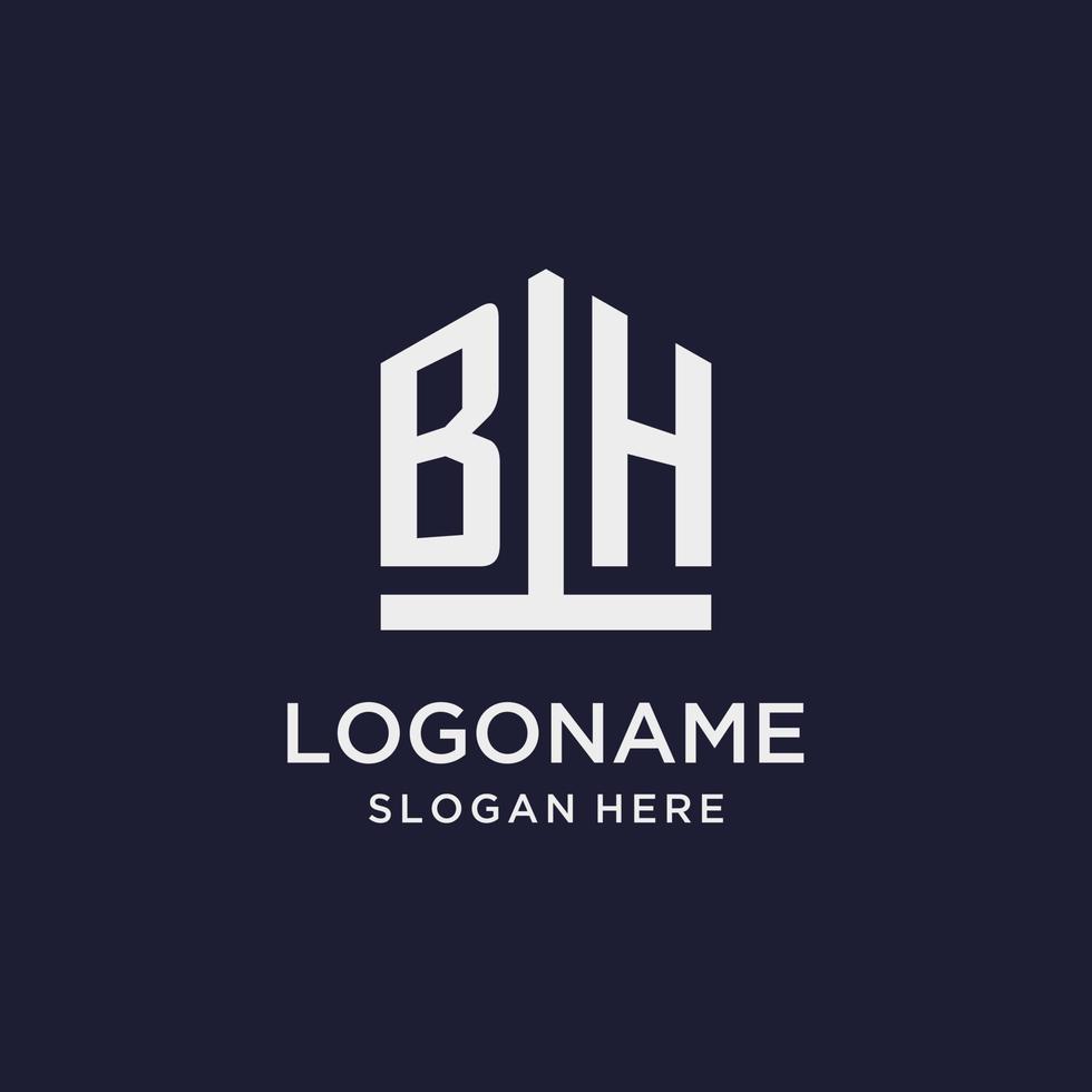 BH initial monogram logo design with pentagon shape style vector