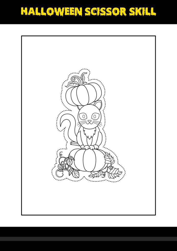 Halloween scissor skill for kids. Halloween scissor skill coloring page for kids. vector