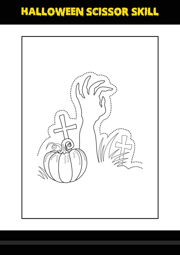 Halloween scissor skill for kids. Halloween scissor skill coloring page for kids. vector