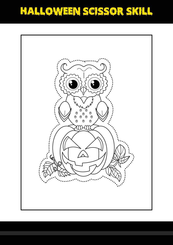 Halloween scissor skill for kids. Halloween scissor skill coloring page for kids. vector