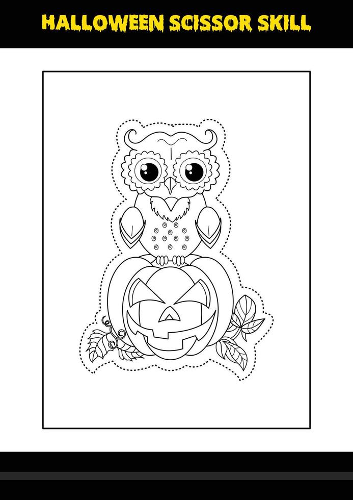 habilidad de tijera de halloween para niños. Habilidad de tijera de Halloween página para colorear para niños. vector