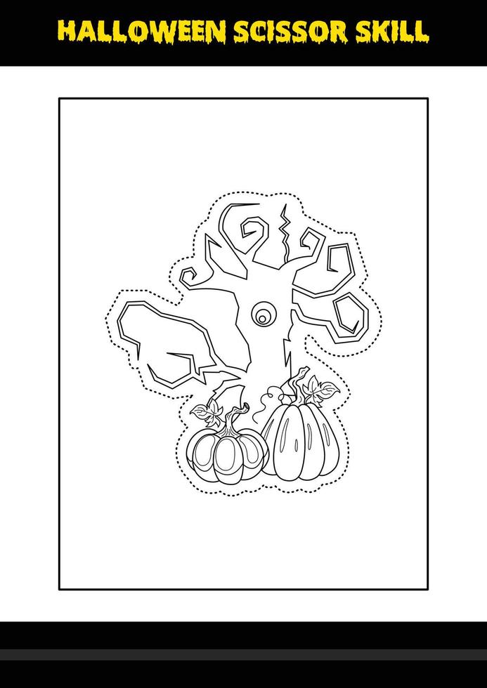 Halloween scissor skill for kids. Halloween scissor skill coloring page for kids. vector