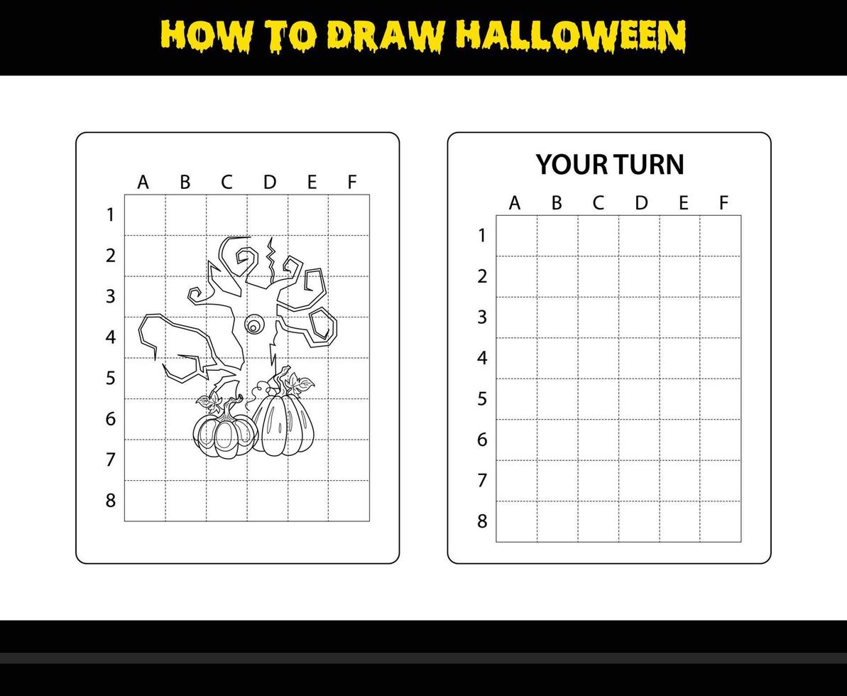 How to draw Halloween for kids. Halloween drawing skill coloring page for kids. vector