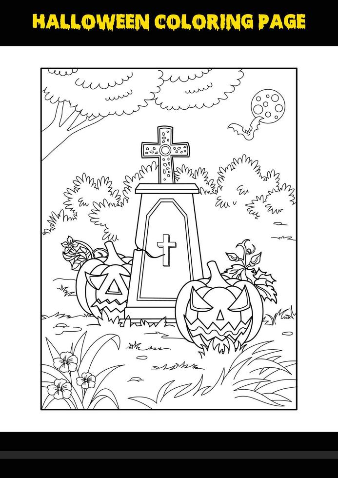 Halloween coloring page for kids. Line art coloring page design for kids. vector