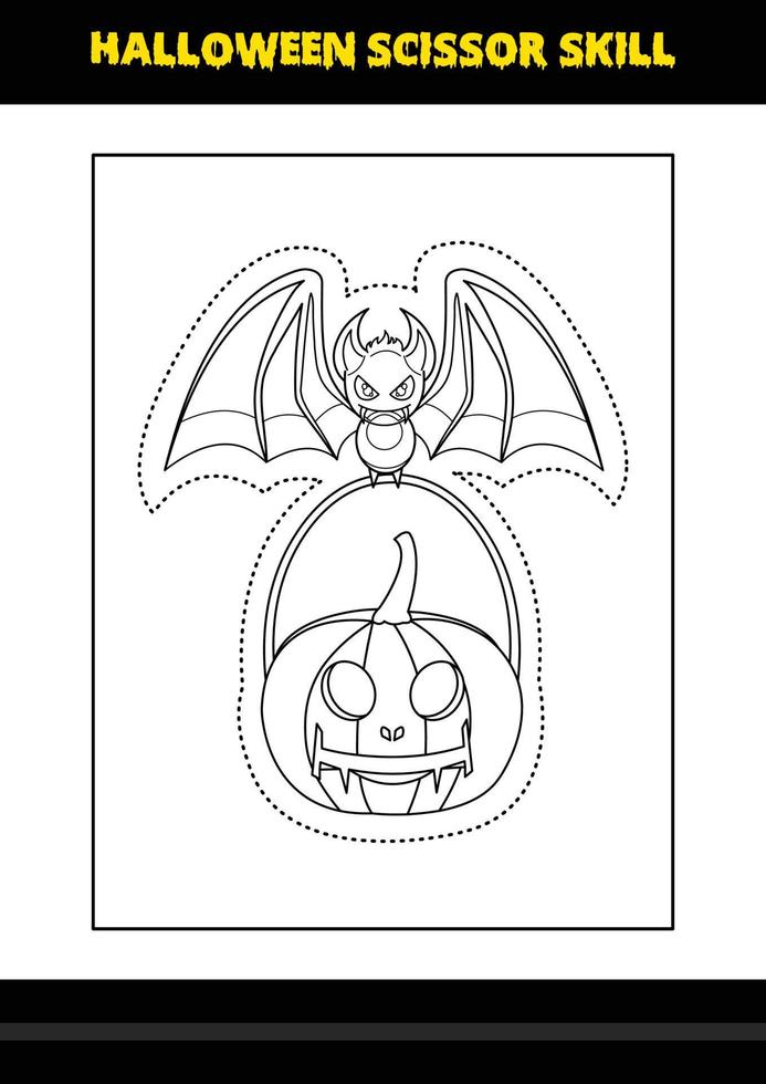 Halloween scissor skill for kids. Halloween scissor skill coloring page for kids. vector