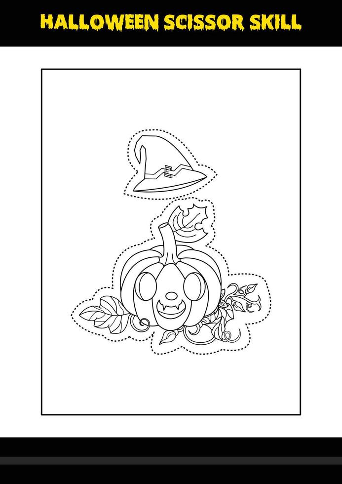 Halloween scissor skill for kids. Halloween scissor skill coloring page for kids. vector