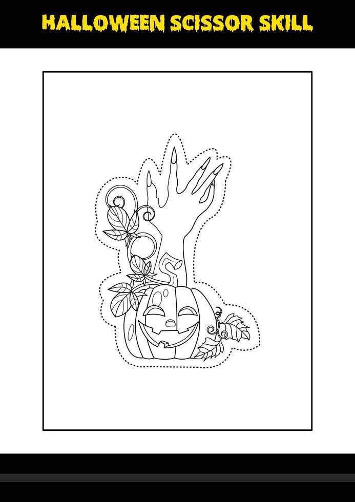 Halloween scissor skill for kids. Halloween scissor skill coloring page for kids. vector