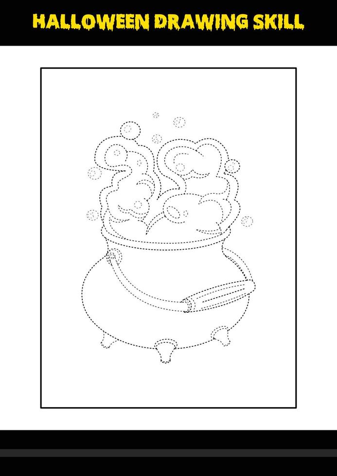 Halloween drawing skill for kids. Halloween drawing skill coloring page for kids. vector