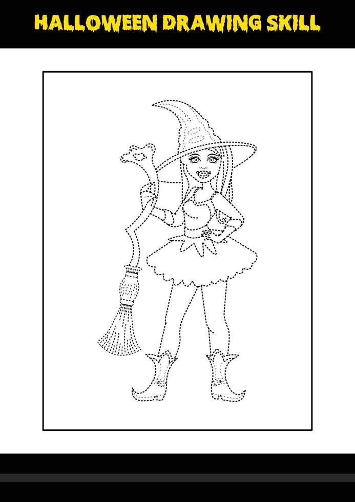 Halloween drawing skill for kids. Halloween drawing skill coloring page for kids. vector