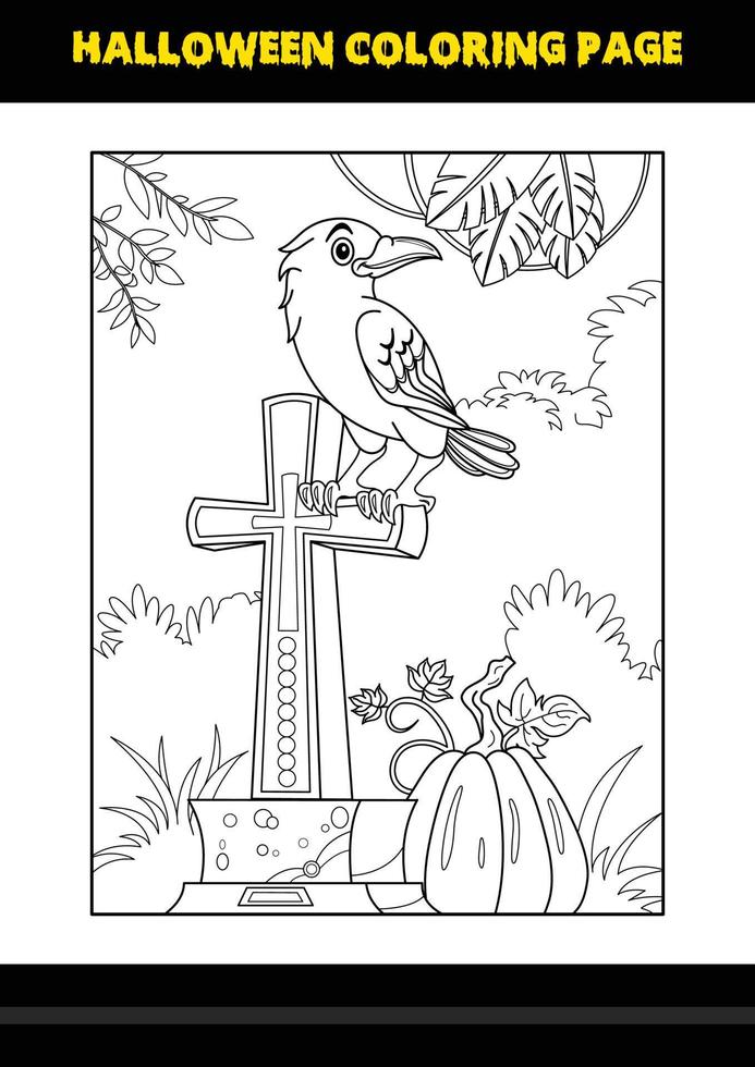 Halloween coloring page for kids. Line art coloring page design for kids. vector