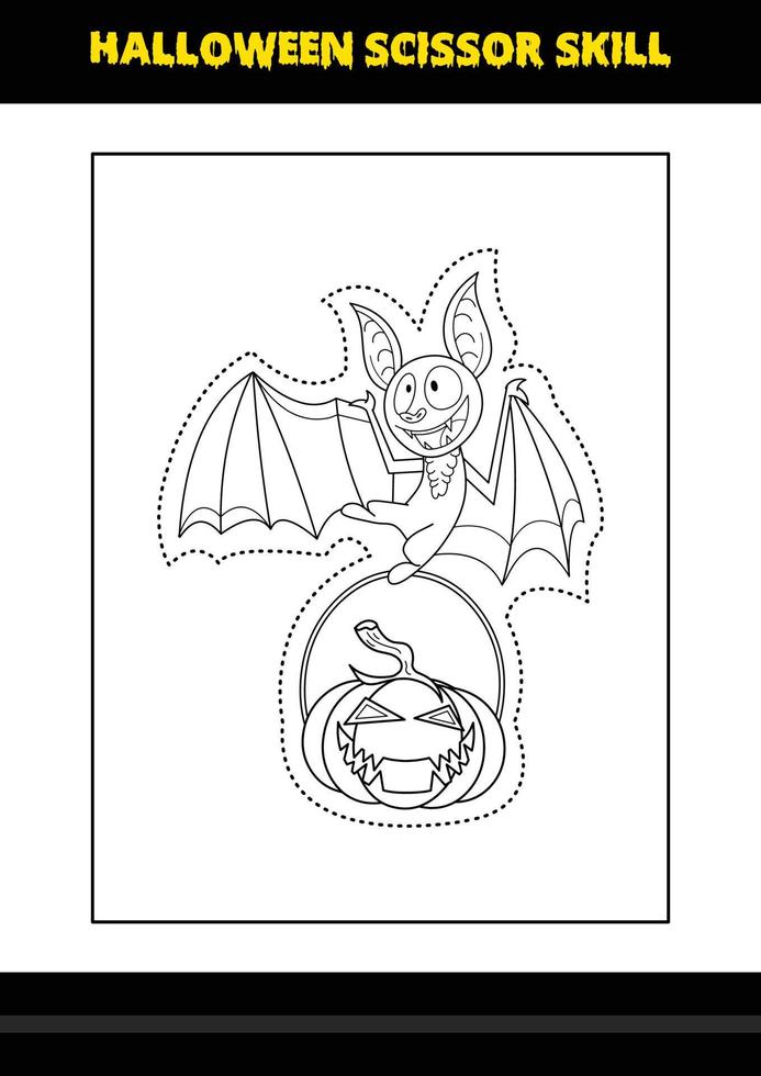 Halloween scissor skill for kids. Halloween scissor skill coloring page for kids. vector