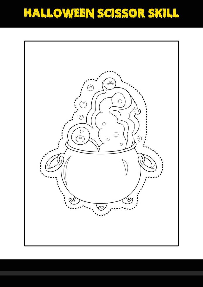 Halloween scissor skill for kids. Halloween scissor skill coloring page for kids. vector