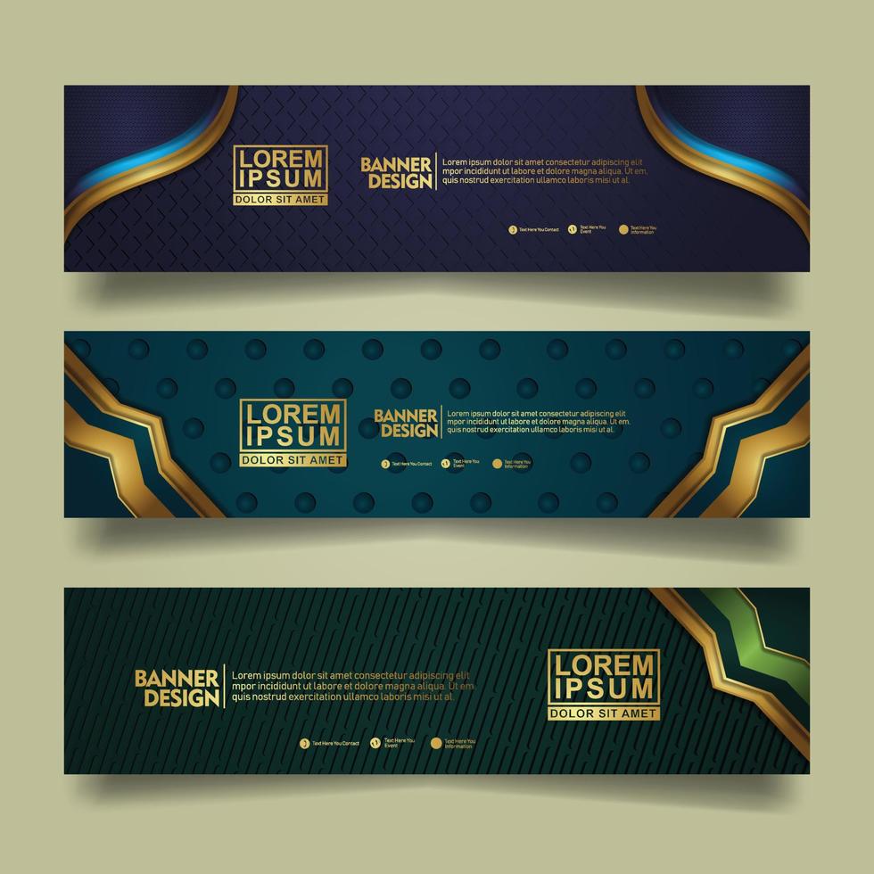 Set banner template design with luxury and elegant lines shape ornament effect on texture pattern background vector