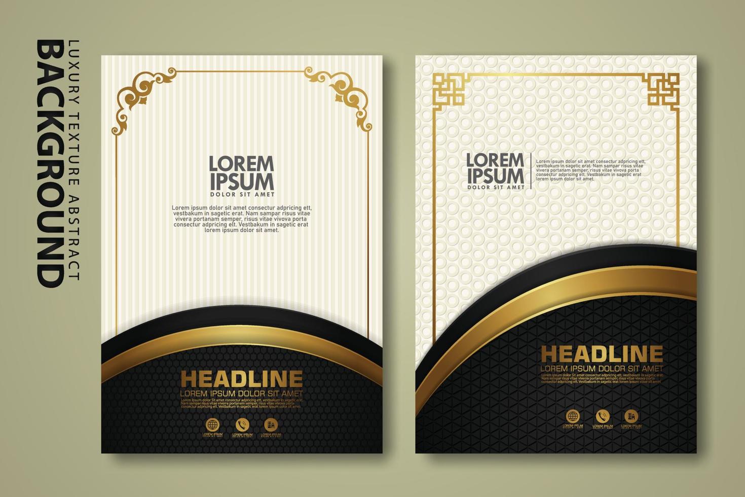 Vector set of cover design template with luxurious color, shine effect and elegance frame on textured background