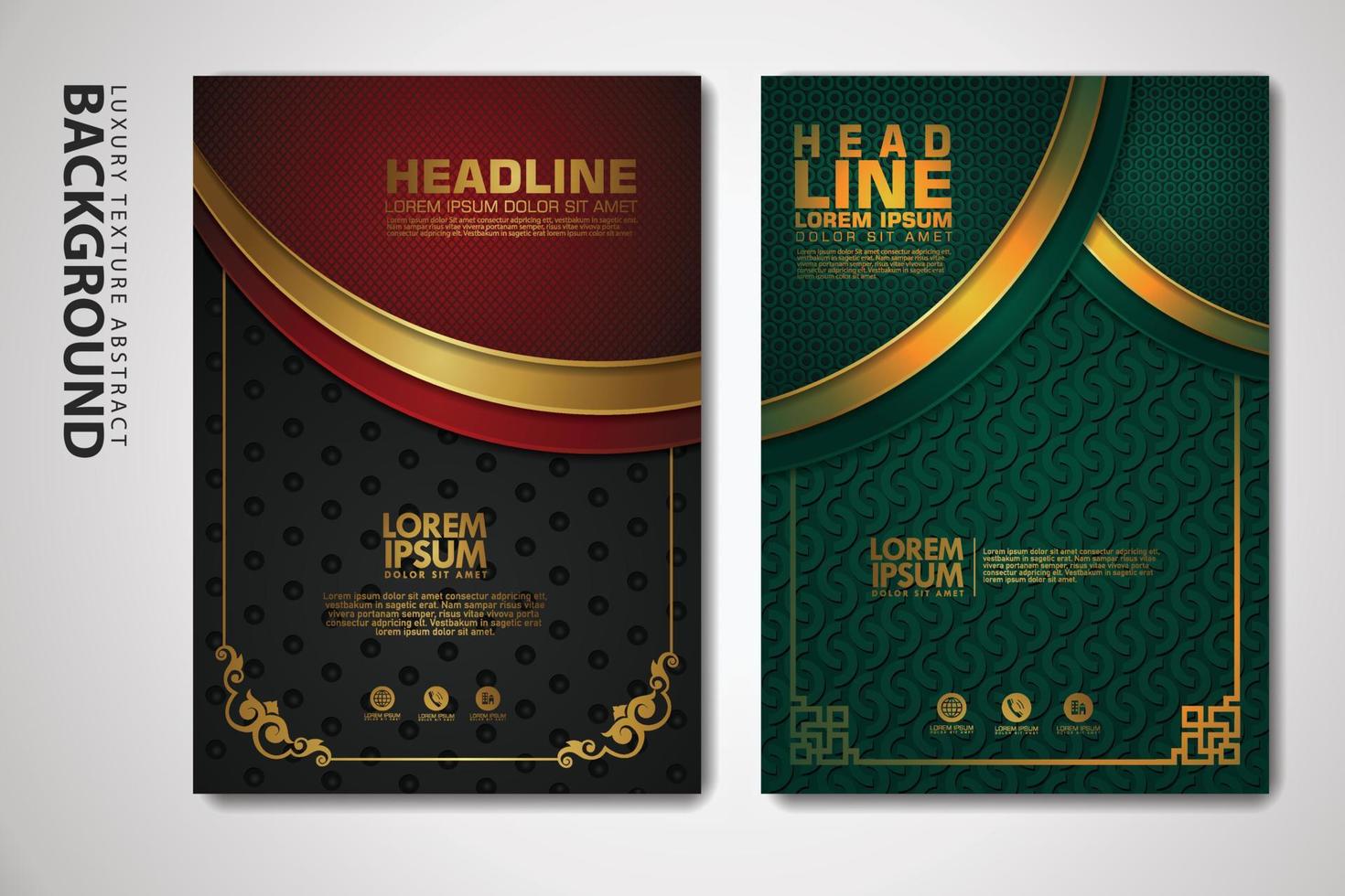 Vector set of cover design template with luxurious color, shine effect and elegance frame on textured background