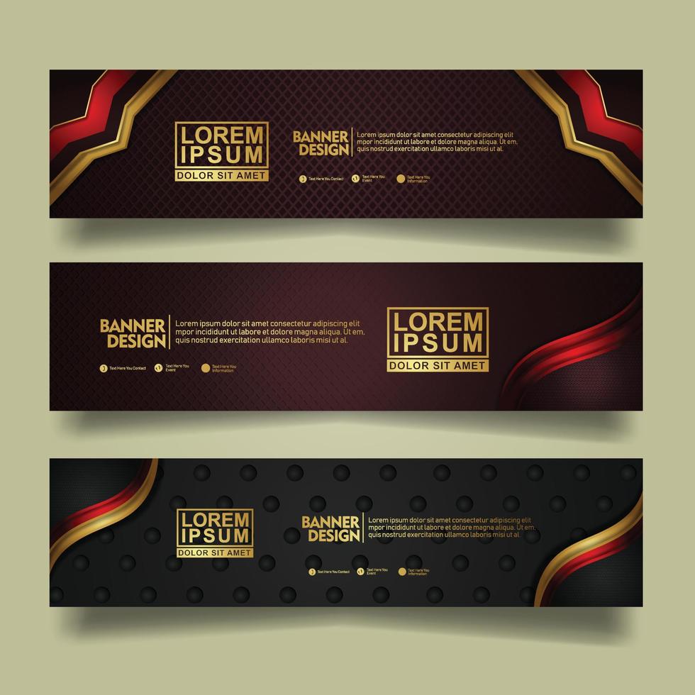 Set banner template design with luxury and elegant lines shape ornament effect on texture pattern background vector