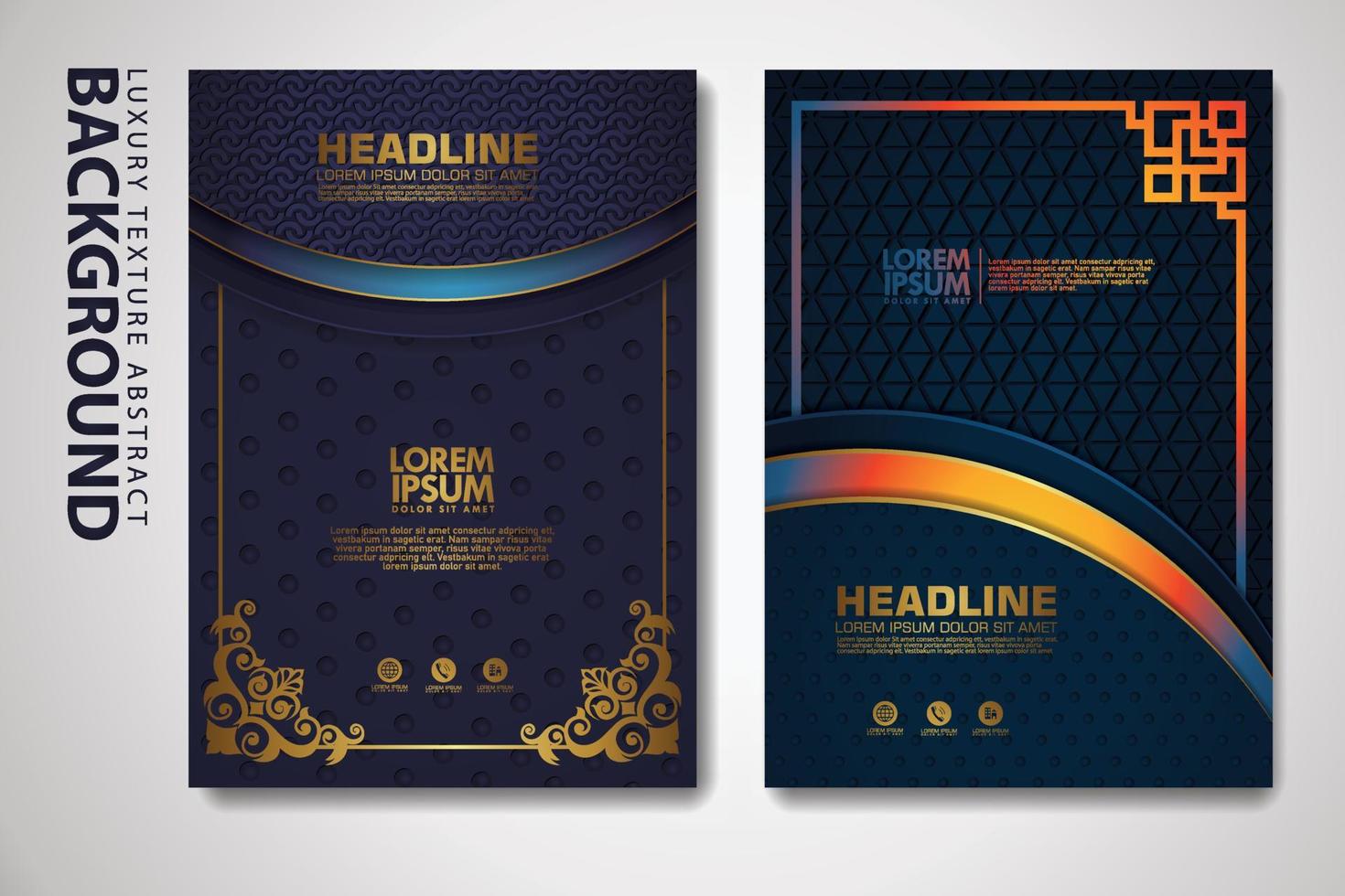 Vector set of cover design template with luxurious color, shine effect and elegance frame on textured background