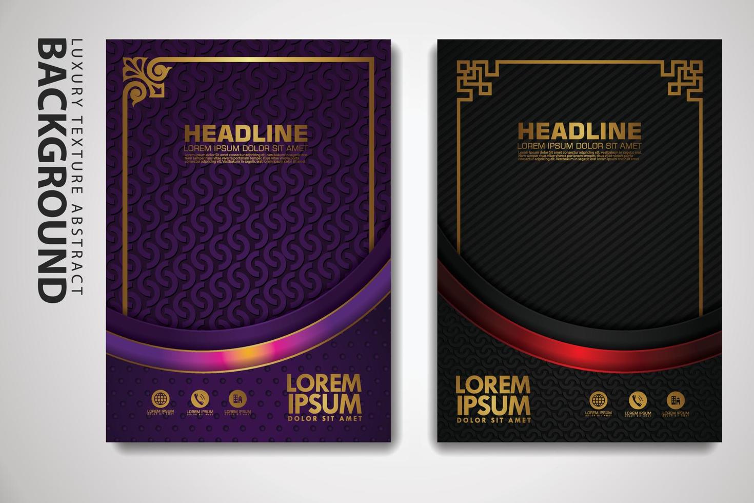 Vector set of cover design template with luxurious color, shine effect and elegance frame on textured background