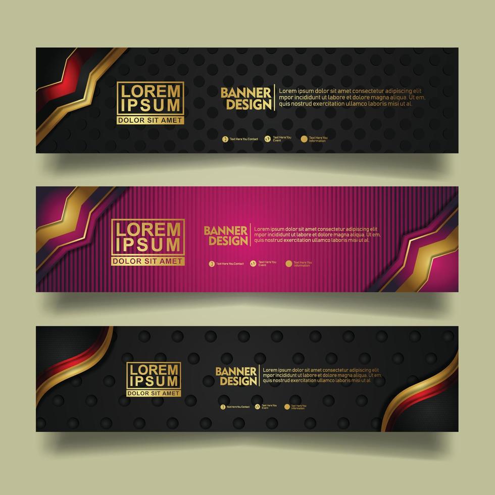 Set banner template design with luxury and elegant lines shape ornament effect on texture pattern background vector