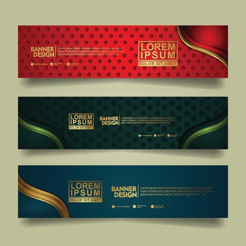 Set banner template design with luxury and elegant lines shape ornament effect on texture pattern background vector