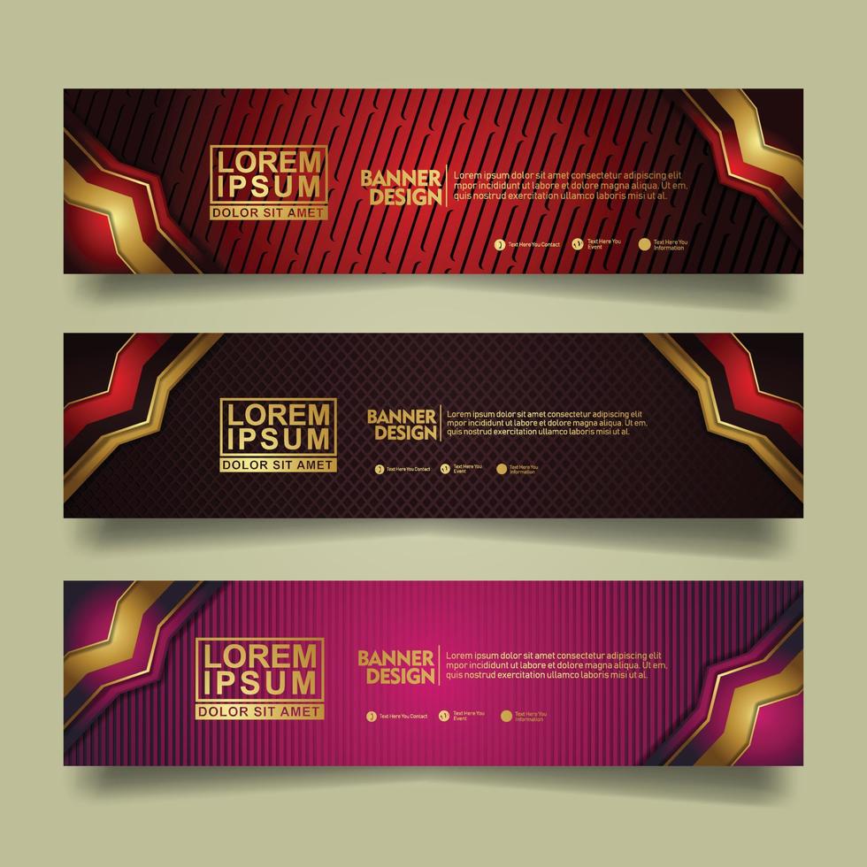 Set banner template design with luxury and elegant lines shape ornament effect on texture pattern background vector