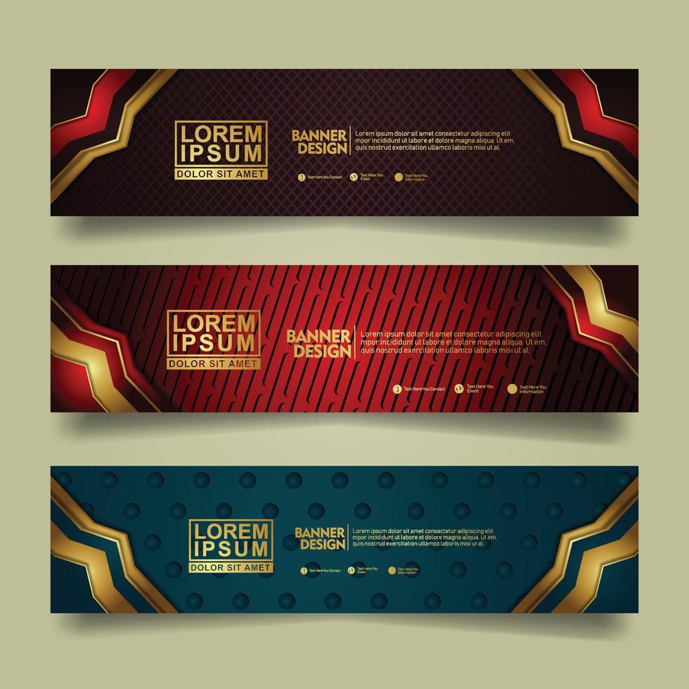 Set banner template design with luxury and elegant lines shape ornament effect on texture pattern background vector