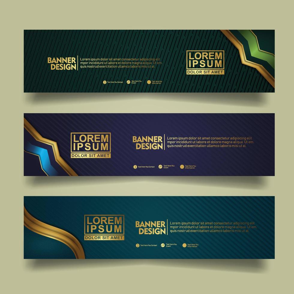 Set banner template design with luxury and elegant lines shape ornament effect on texture pattern background vector