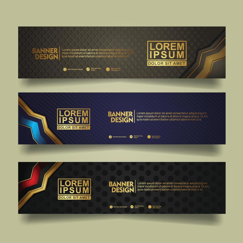 Set banner template design with luxury and elegant lines shape ornament effect on texture pattern background vector
