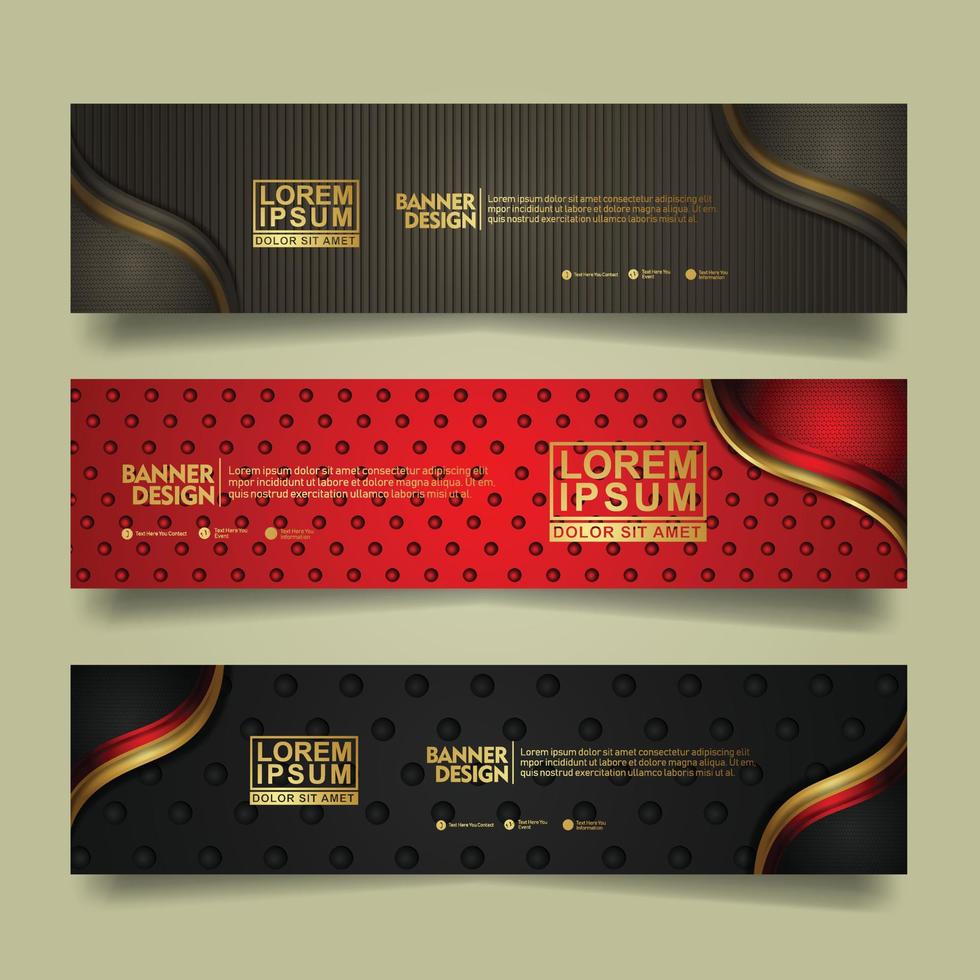 Set banner template design with luxury and elegant lines shape ornament effect on texture pattern background vector