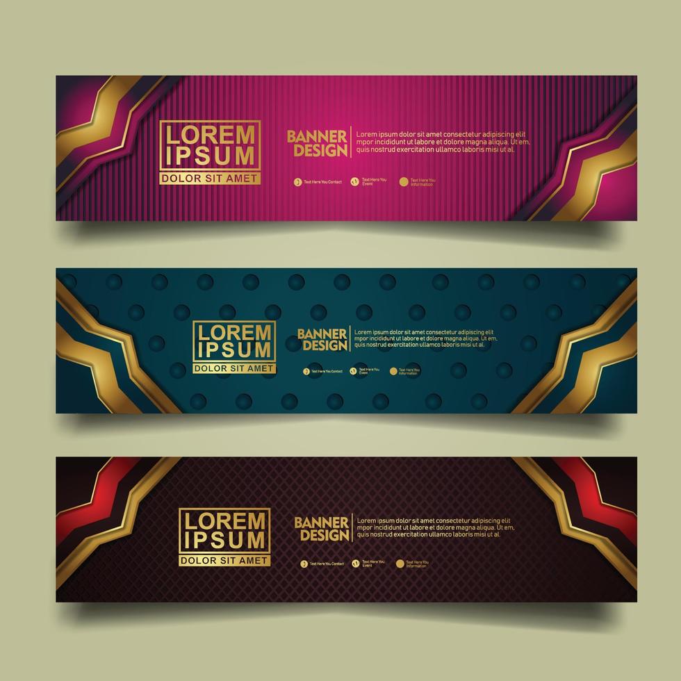 Set banner template design with luxury and elegant lines shape ornament effect on texture pattern background vector