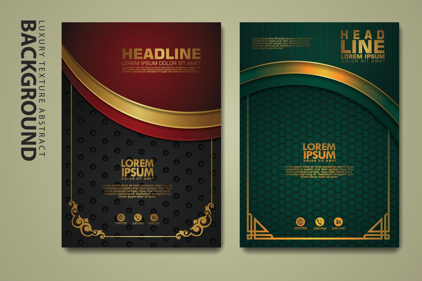 Vector set of cover design template with luxurious color, shine effect and elegance frame on textured background