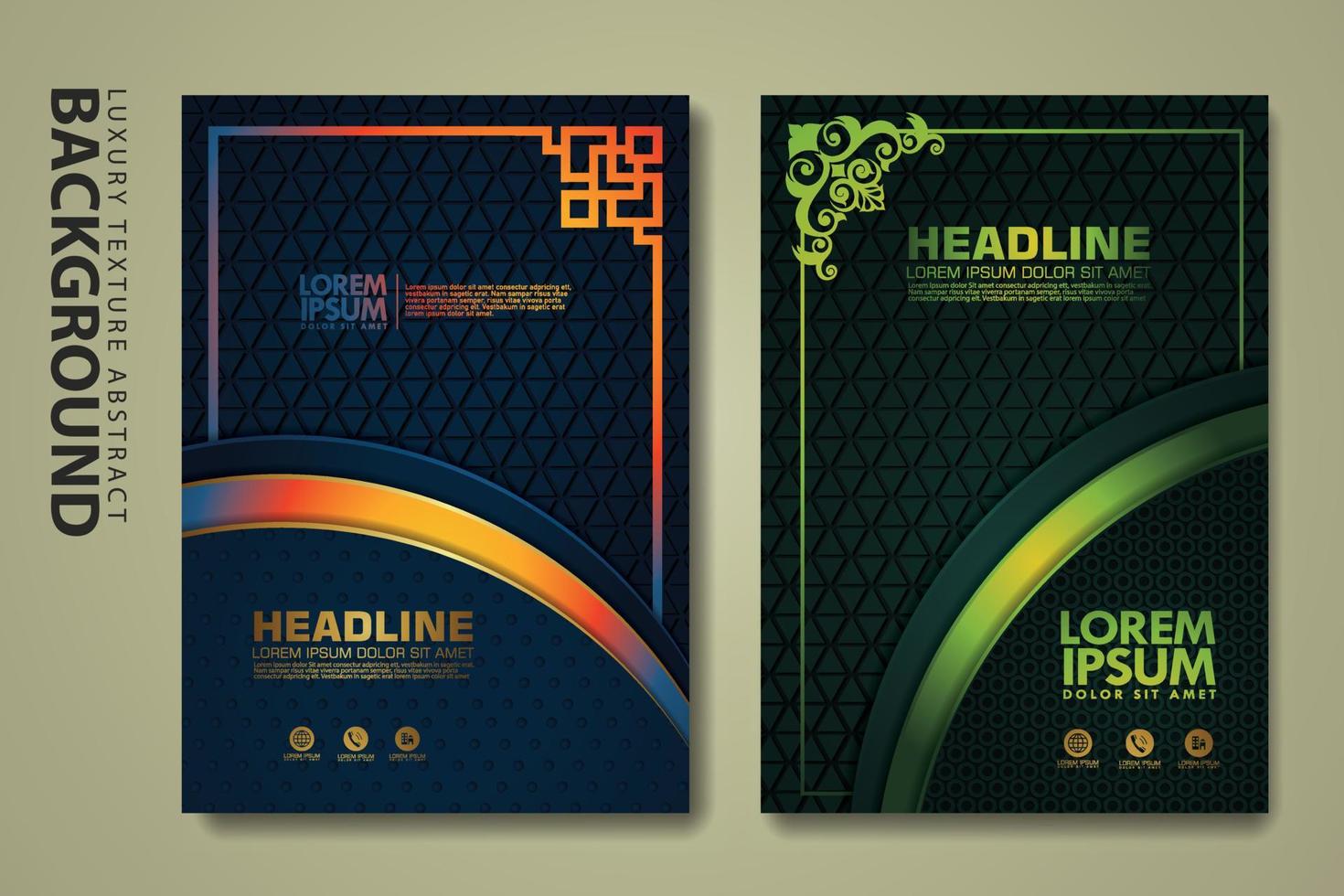 Vector set of cover design template with luxurious color, shine effect and elegance frame on textured background