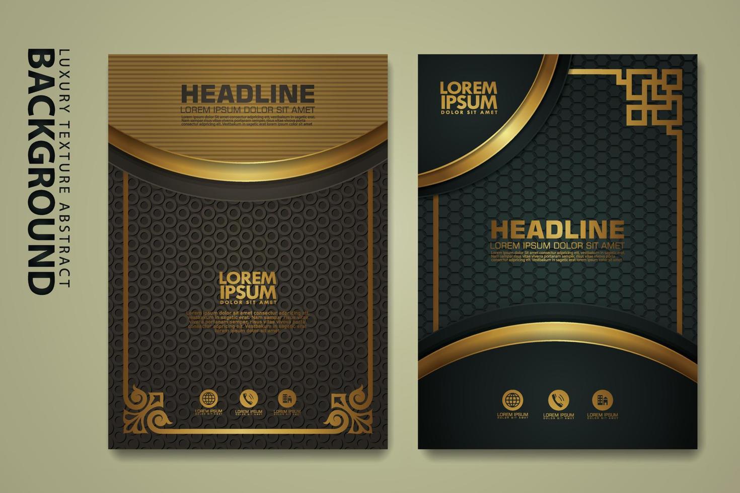 Vector set of cover design template with luxurious color, shine effect and elegance frame on textured background