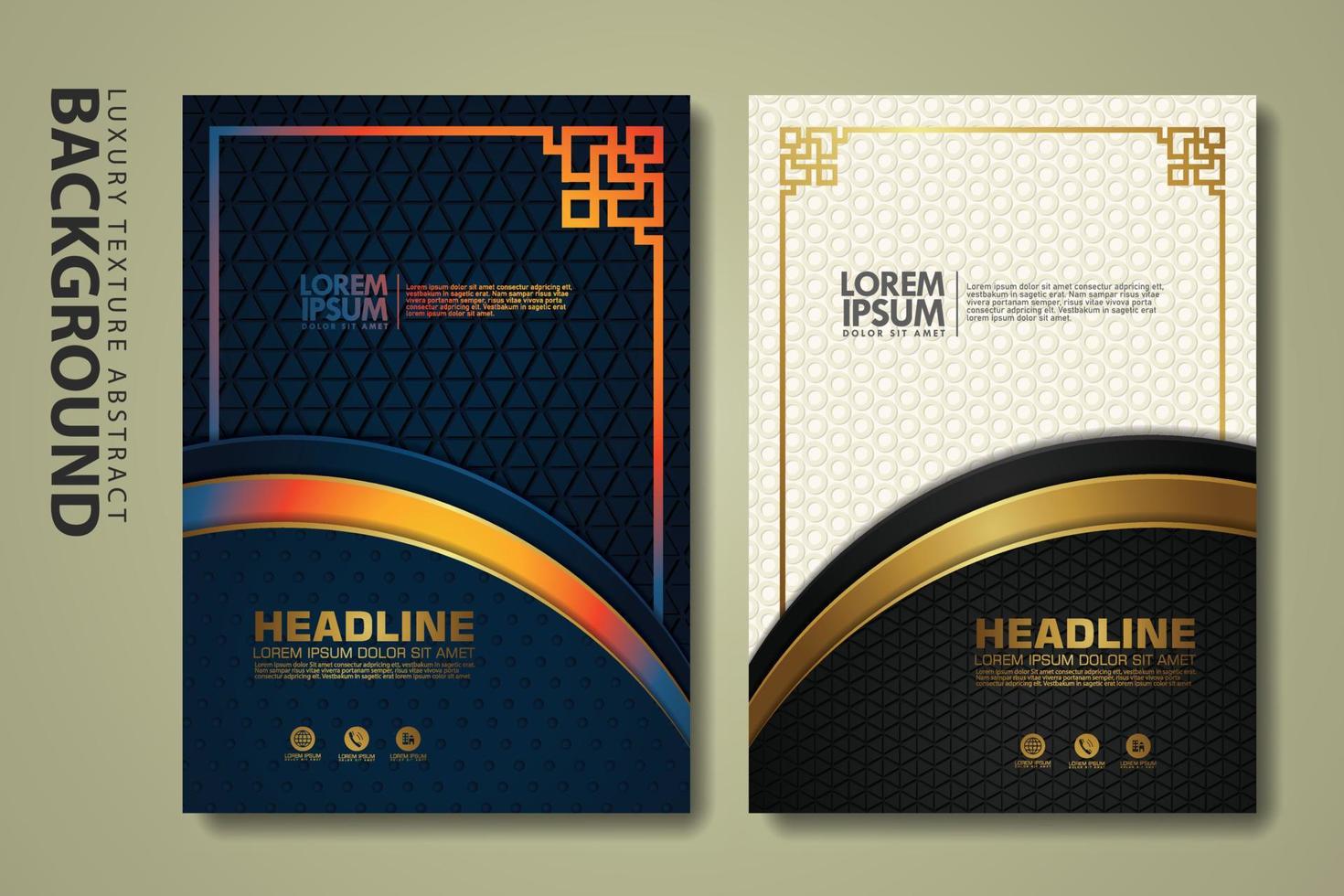 Vector set of cover design template with luxurious color, shine effect and elegance frame on textured background