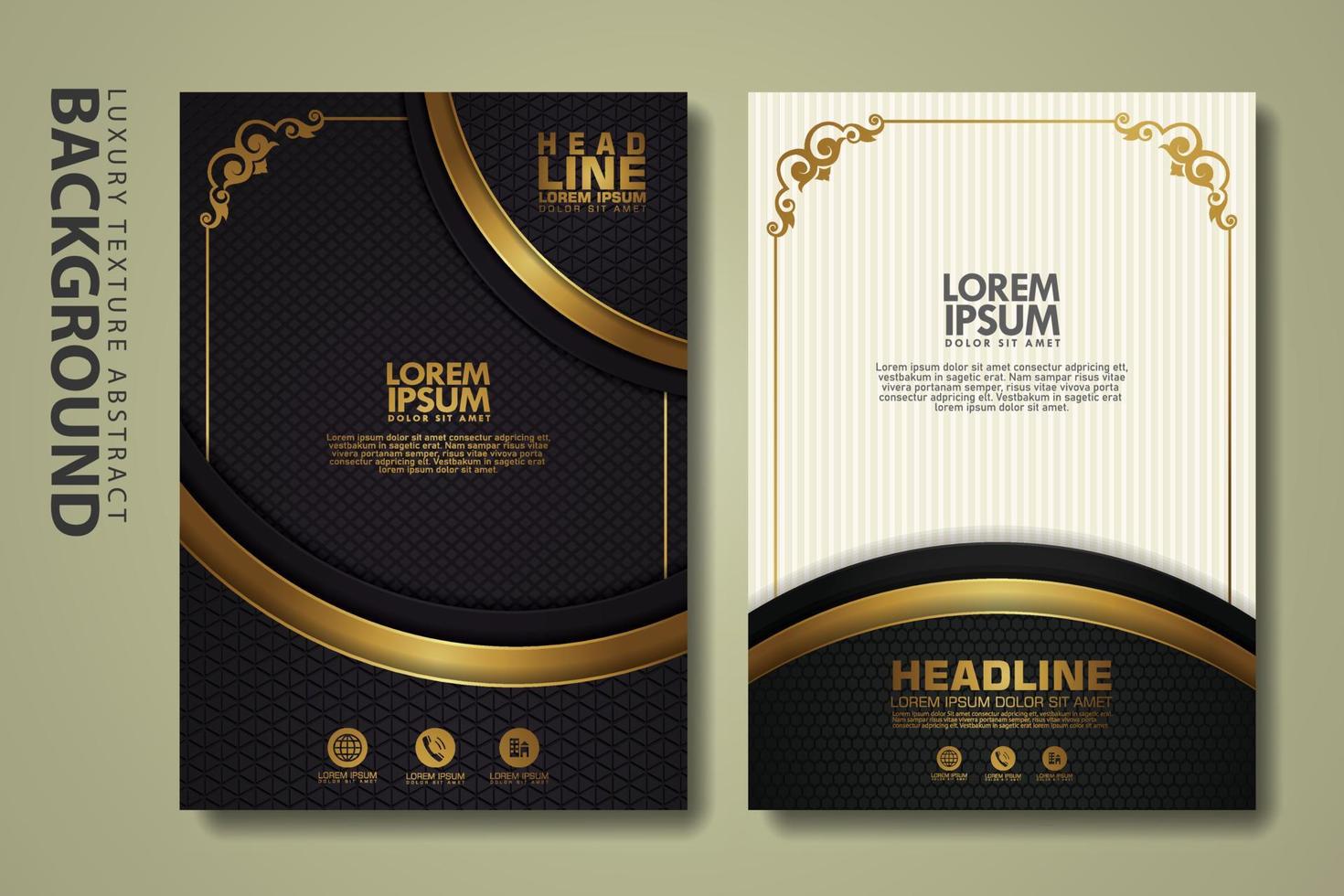 Vector set of cover design template with luxurious color, shine effect and elegance frame on textured background