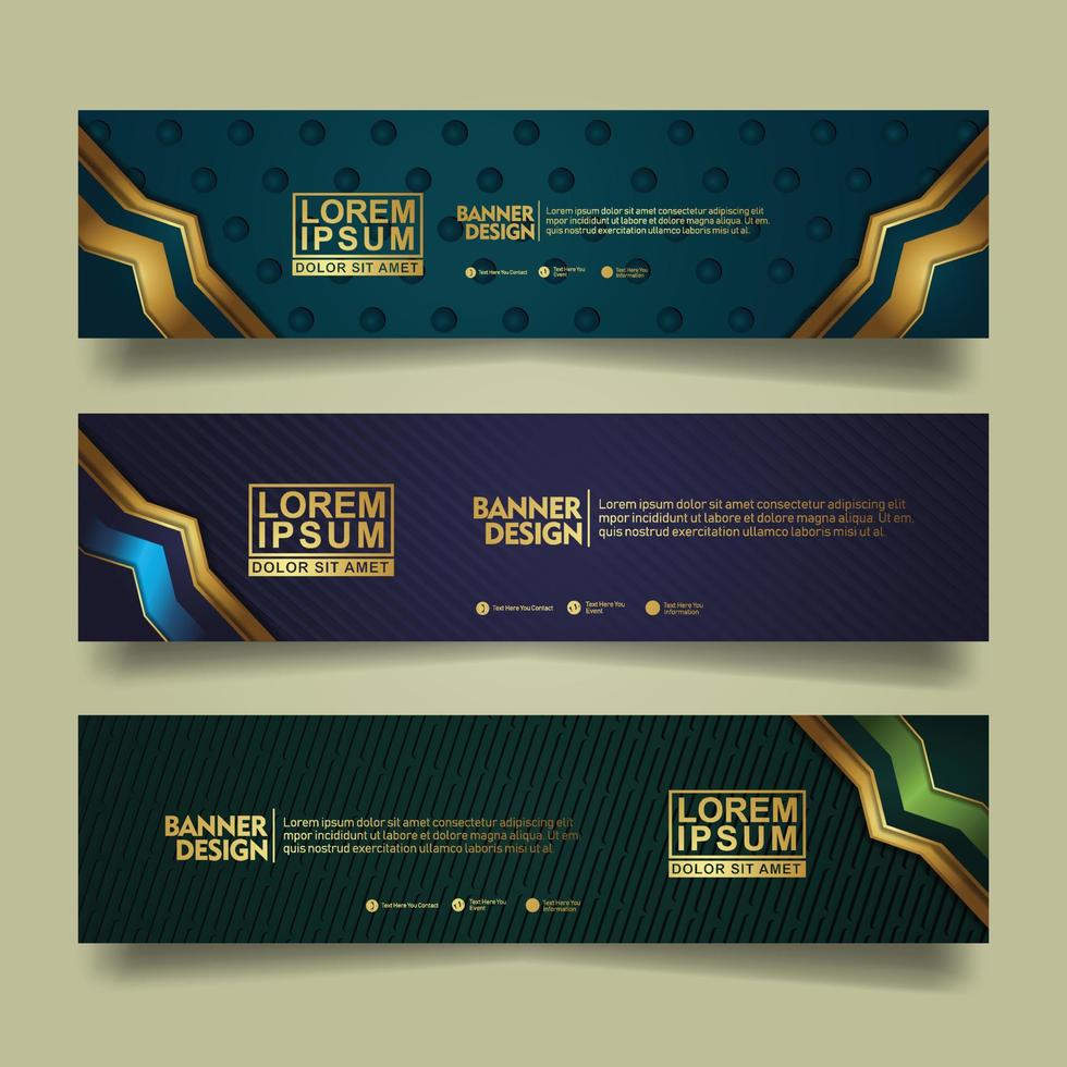 Set banner template design with luxury and elegant lines shape ornament effect on texture pattern background vector