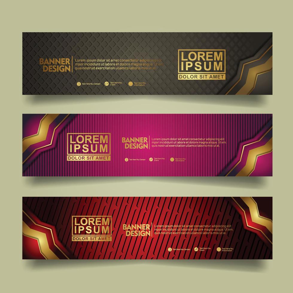 Set banner template design with luxury and elegant lines shape ornament effect on texture pattern background vector