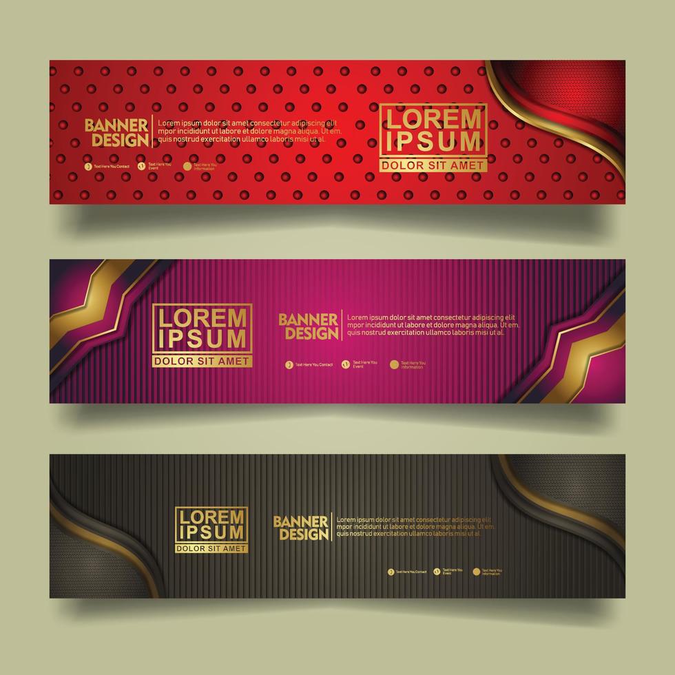 Set banner template design with luxury and elegant lines shape ornament effect on texture pattern background vector