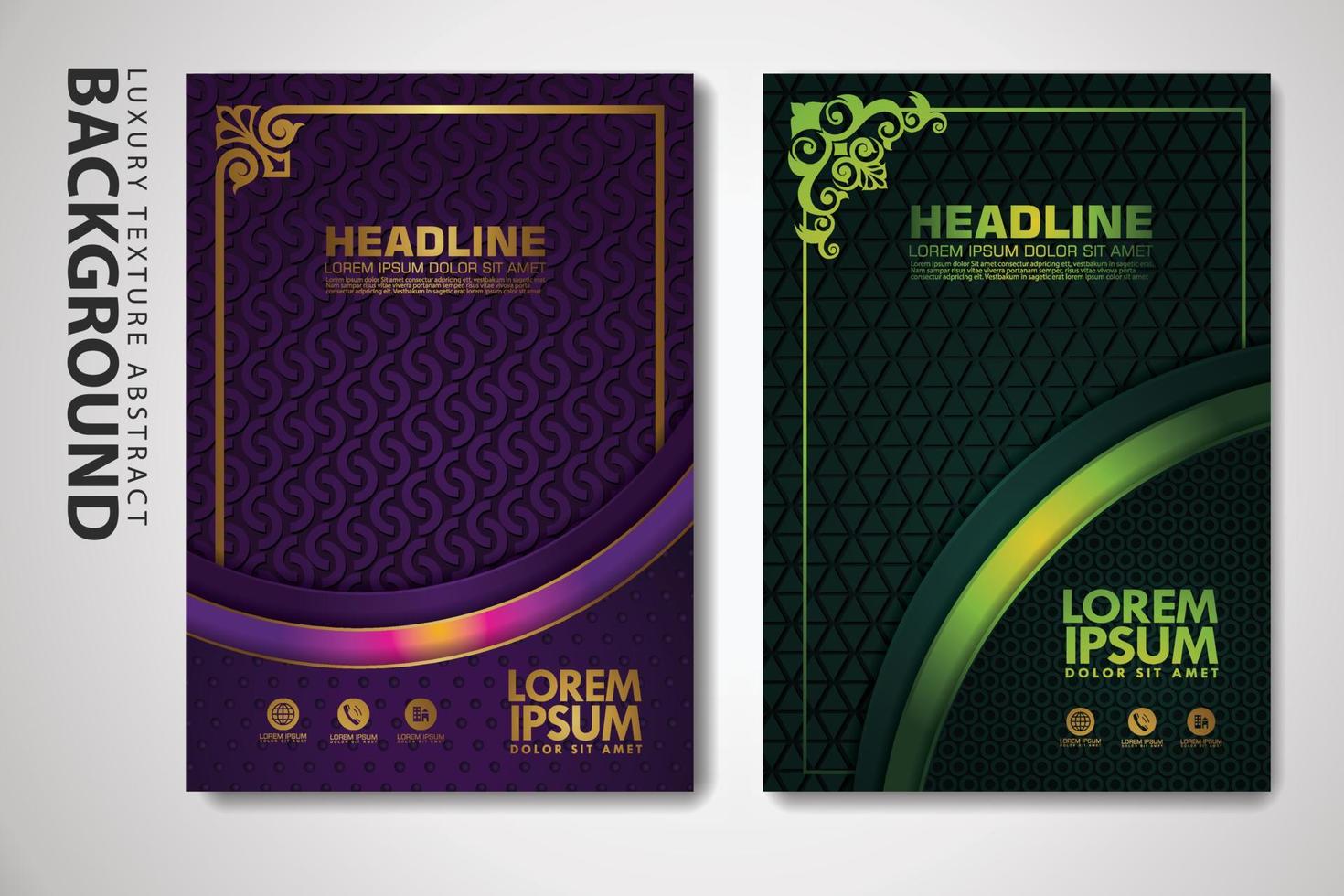 Vector set of cover design template with luxurious color, shine effect and elegance frame on textured background