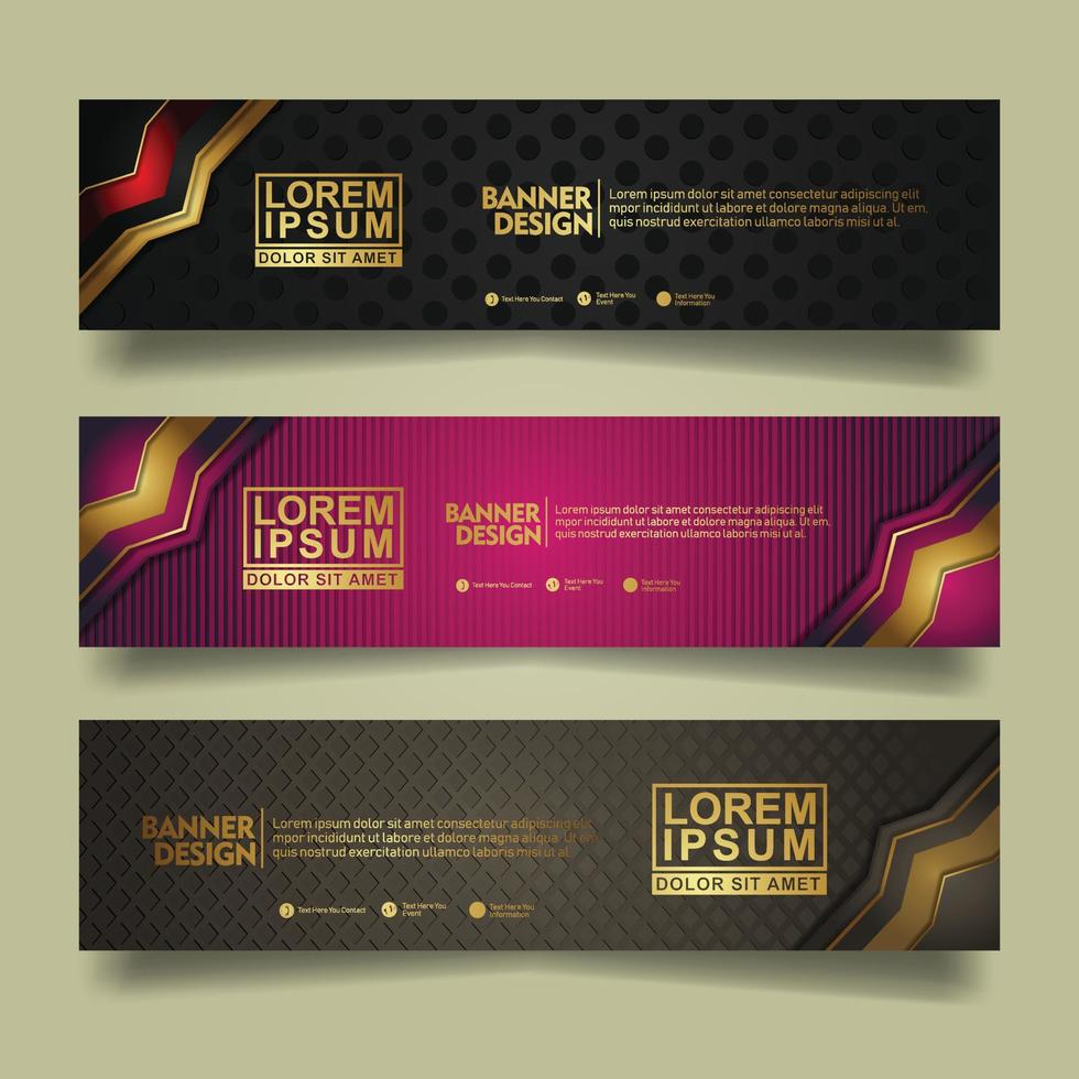 Set banner template design with luxury and elegant lines shape ornament effect on texture pattern background vector