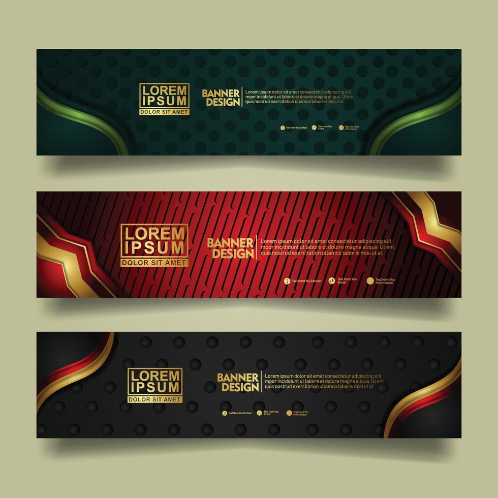Set banner template design with luxury and elegant lines shape ornament effect on texture pattern background vector