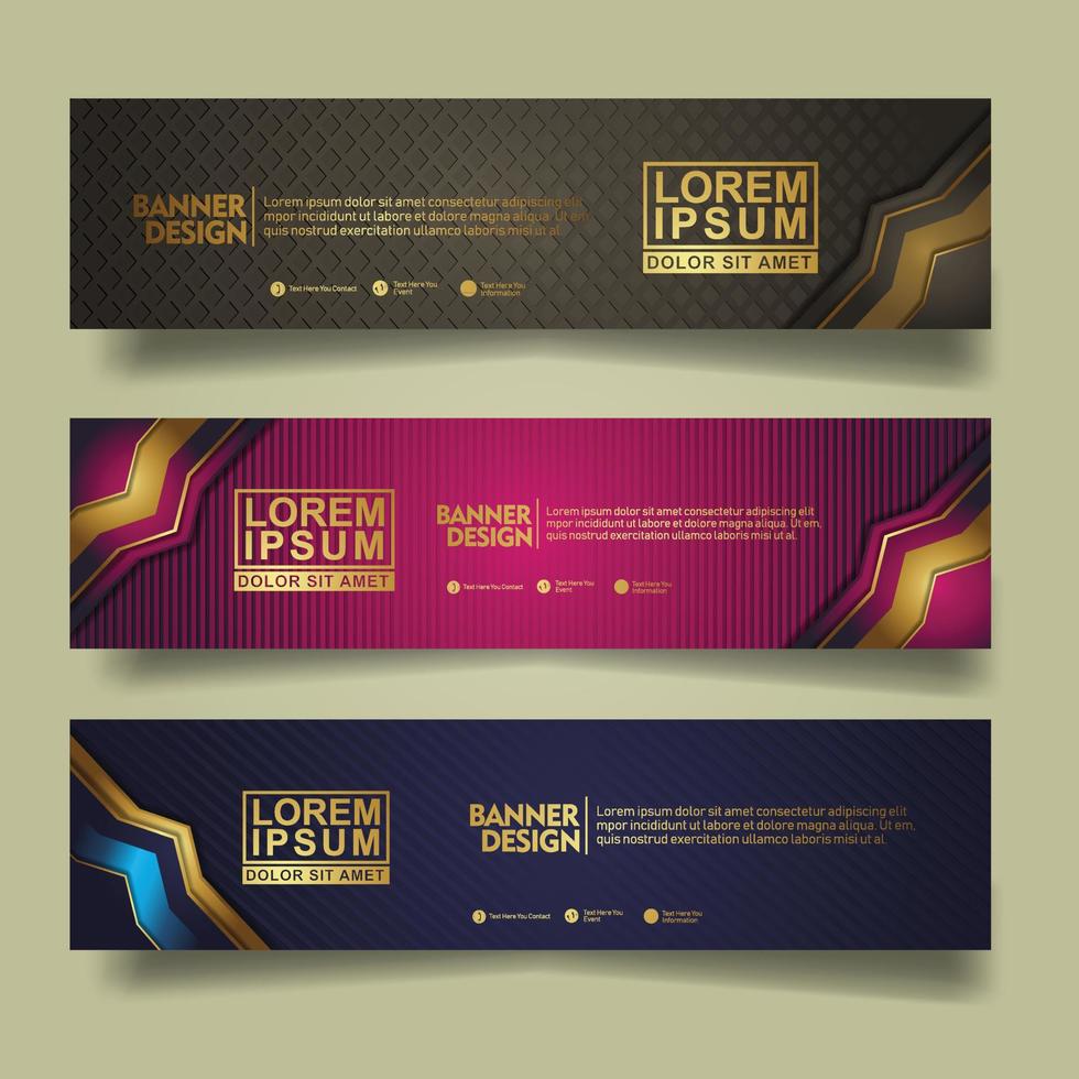 Set banner template design with luxury and elegant lines shape ornament effect on texture pattern background vector