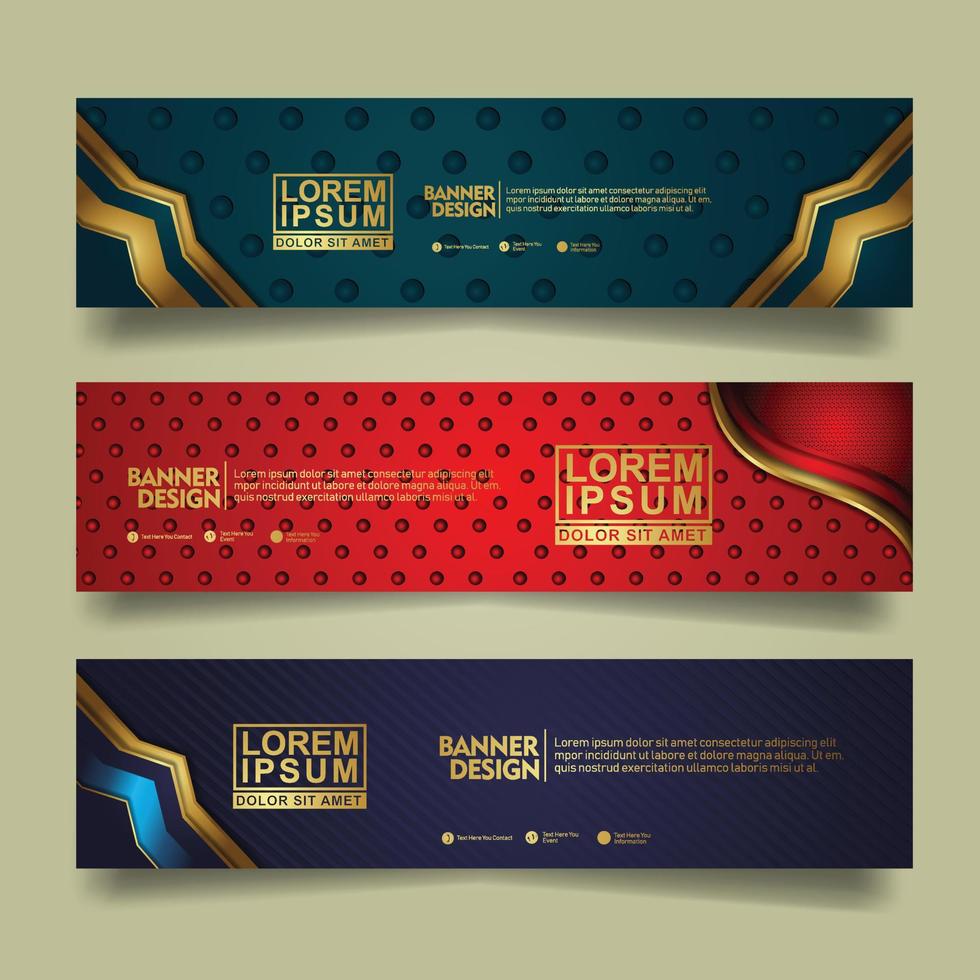 Set banner template design with luxury and elegant lines shape ornament effect on texture pattern background vector