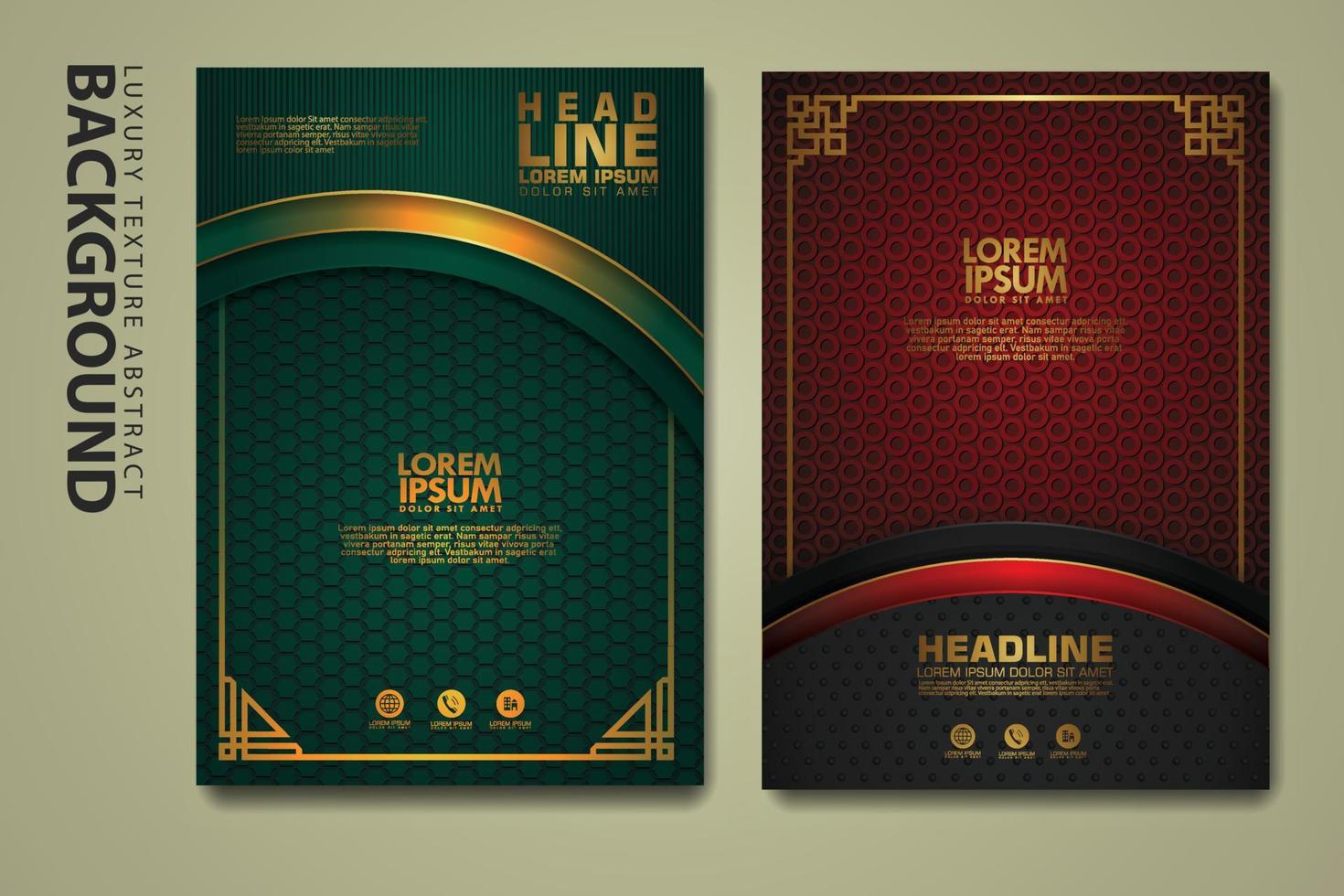 Vector set of cover design template with luxurious color, shine effect and elegance frame on textured background