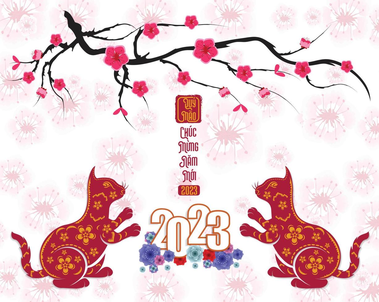 Happy lunar new year 2023, Vietnamese new year, Year of the Cat. vector